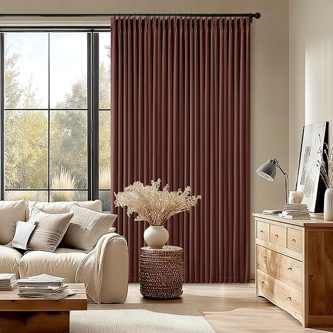 Brick Brown Pinch Pleated Blackout Linen Curtains 120 Inches Long - Image 9