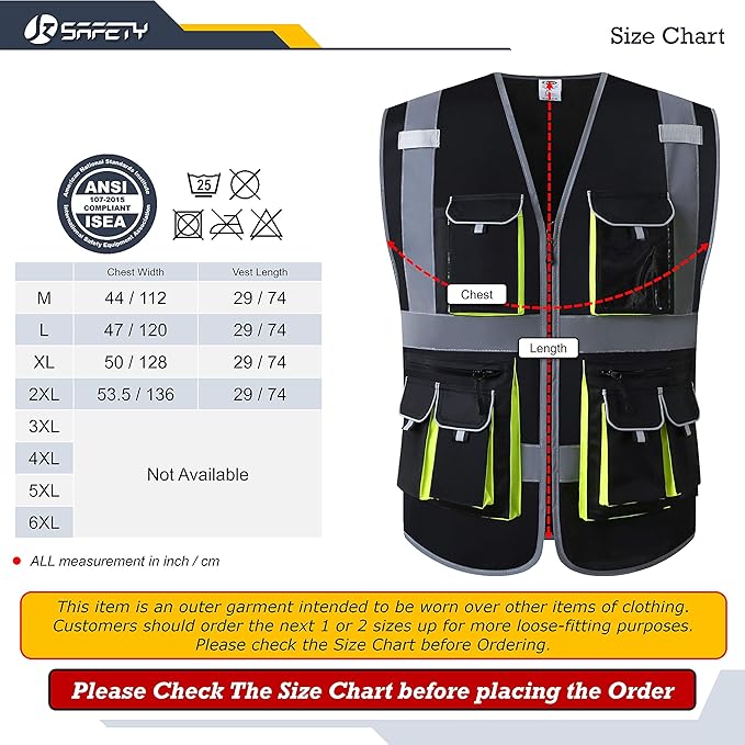 JKSafety 10 Pockets Black Color Safety Vest Zipper Front - Image 6
