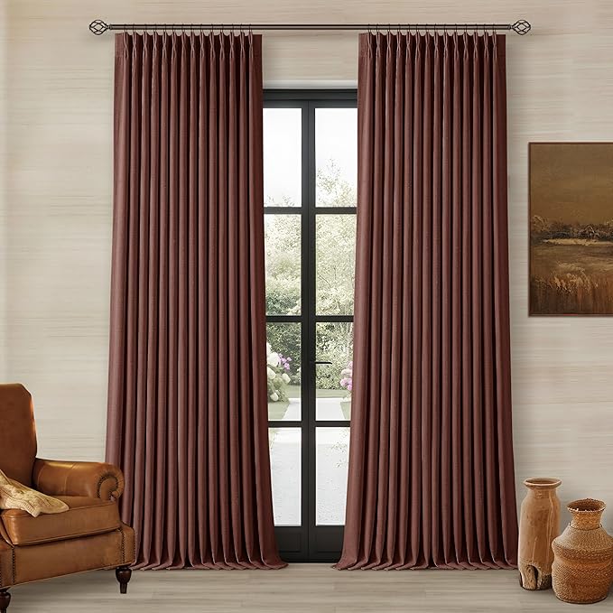 Chestnut Brown Linen Pinch Pleated Blackout Curtains 108 Inches Long - Image 9