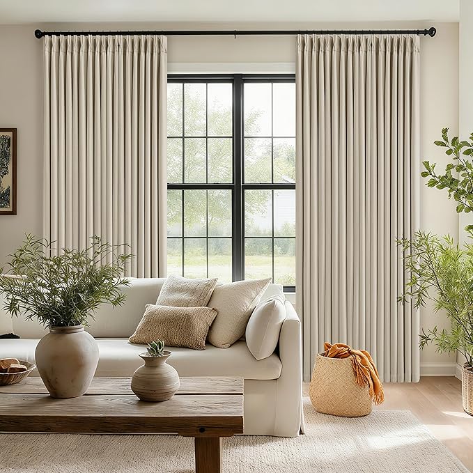 Neutral Beige Linen Pinch Pleated Blackout Curtains 84 Inches Long - Image 9
