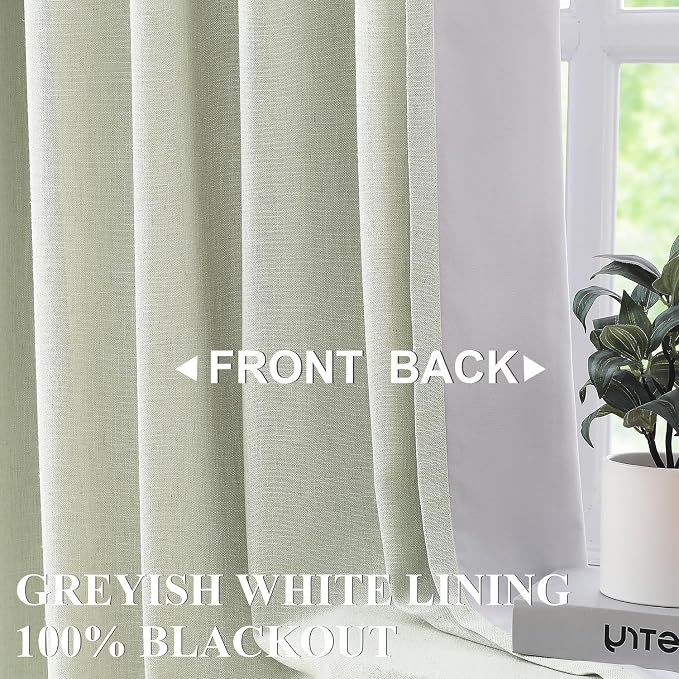 Vision Home Light Green Linen Full Blackout Curtains - Image 2