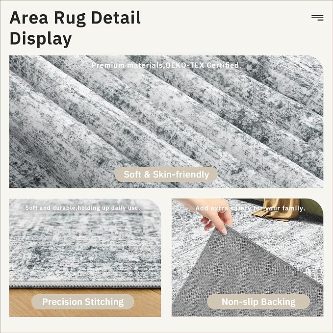 12x15 Washable Area Rug Gray Neutral Abstract Living Room Large Carpet Non Slip - Image 7
