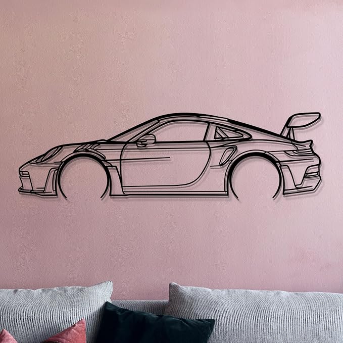 Dekory Car Wall Art – 911 GT3 RS Black Metal Sports Car Silhouette, Modern - Image 6