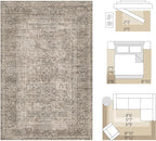 FMFUNCTEX 5x7 Washable Area Rug Neutral Vintage Taupe Non Slip Low Pile - Image 2