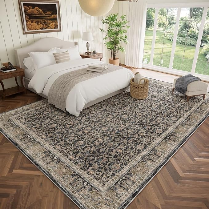 Washable 9x12 Area Rugs for Living Room, Boho Non-Slip Vintage Distress Lager - Image 2