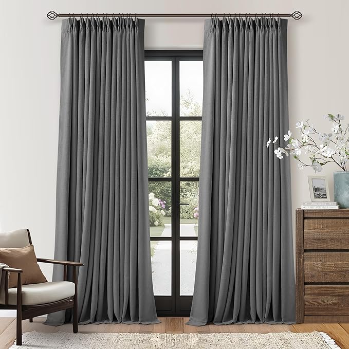 Charcoal Grey 120 Inch Blackout Pinch Pleated Curtains 2 Panel Set by Twodrapes