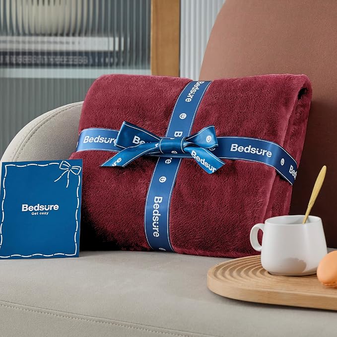 Bedsure GentleSoft Fleece Blankets King Size Burgundy - Image 6