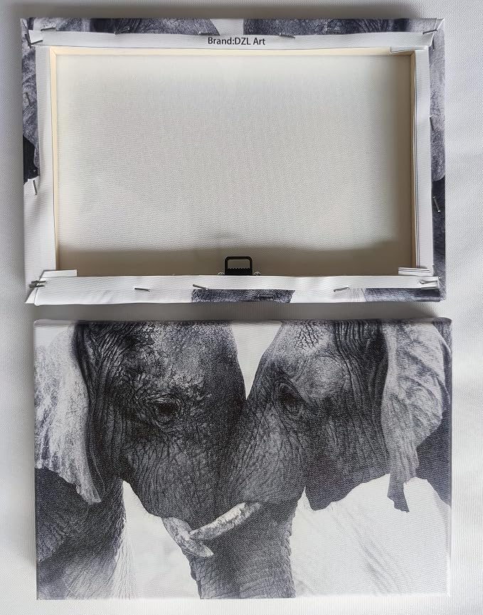 DZL Art D73050 Black and White Elephants Entwine Wall Art Canvas Painting Ready - Image 6