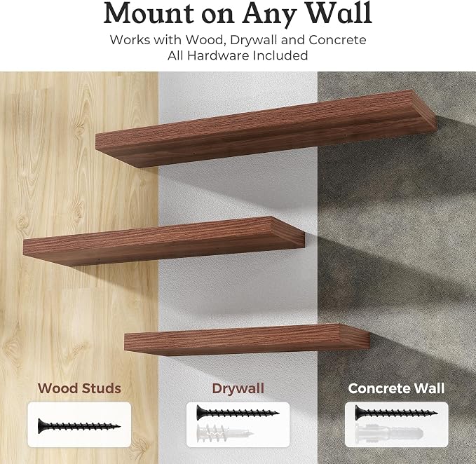 Floating Shelves for Wall, 9.3" Deep Wall Mounted Wood Shelves for Bathroom - Image 6