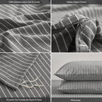 MooMee Striped Duvet Cover Set 100% Washed Cotton Linen Like Textured - Image 6