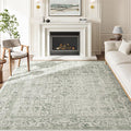 Sage Green Area Rug 9x12 Living Room Washable Carpet Vintage Distressed Non by PureCozy