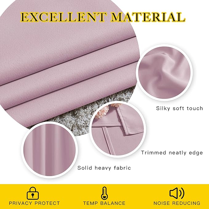 NICETOWN Room Darkening Baby Pink Curtains 63 inch Length - Image 4