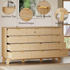 57" Wide Dresser for Bedroom, 12-Drawer Fluted Dresser - Image 4