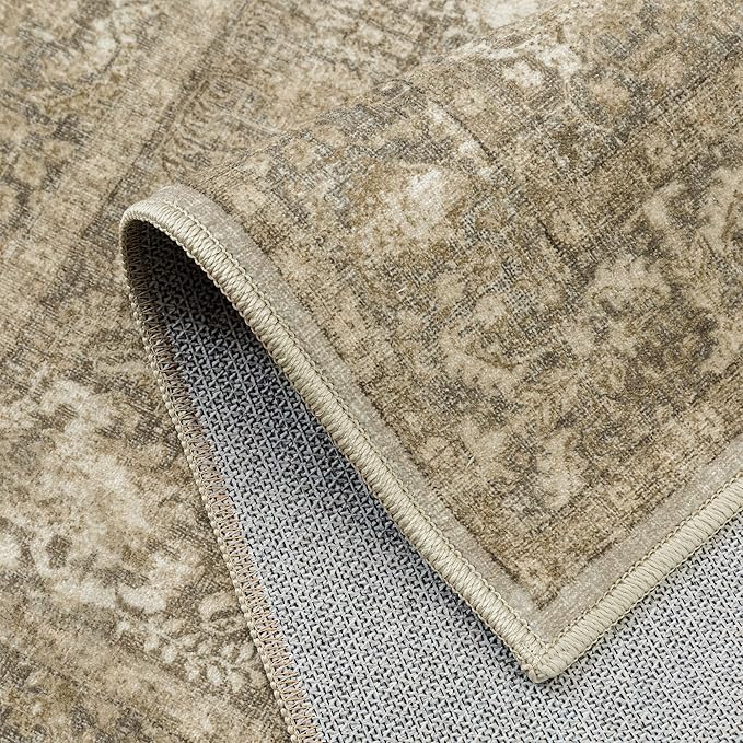 Brown Area Rug 5x7 Machine Washable Vintage Living Room Distressed Non Slip - Image 7