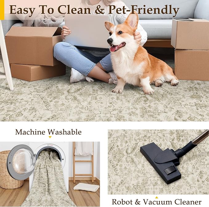 Taupe 4x6 Entryway Rug Vintage Area Carpet Indoor Office Washable Door Mat - Image 3