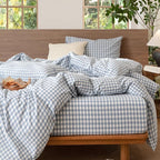 MooMee Gingham Duvet Cover Set 100% Washed Cotton Linen Like Textured - Image 5