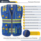 JKSafety 10 Pockets Hi-Vis Neon Color Frontal Zipper Mesh Safety Vest - Image 3