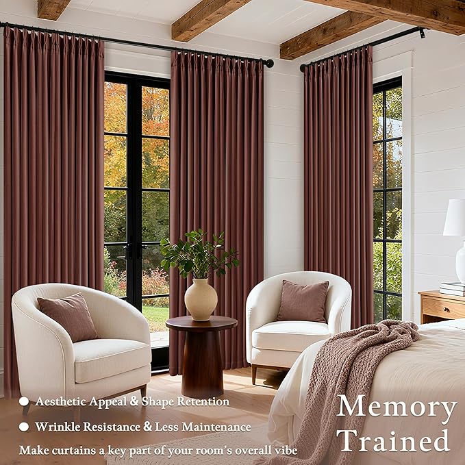 Brick Brown Pinch Pleated Blackout Linen Curtains 120 Inches Long - Image 4