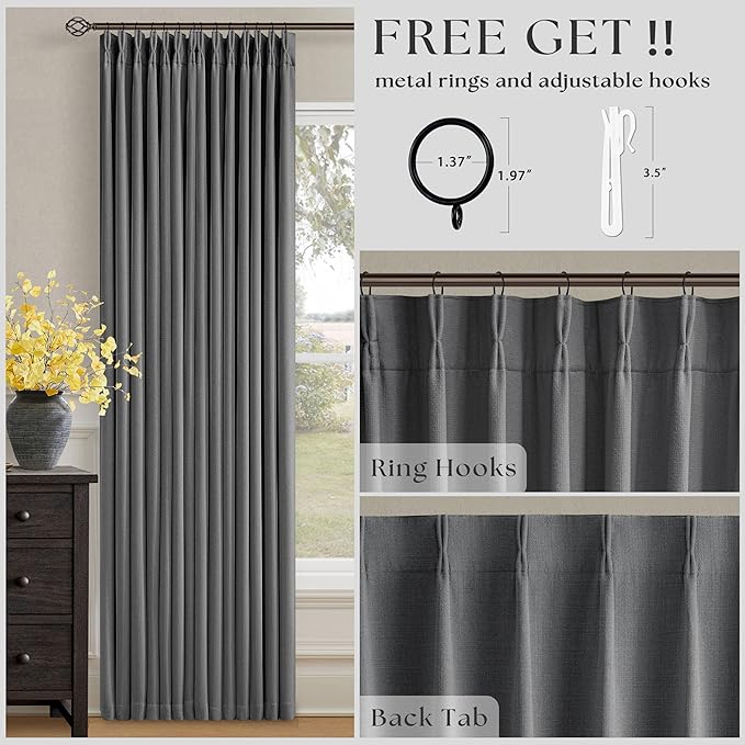 Charcoal Grey 120 Inch Blackout Pinch Pleated Curtains 2 Panel Set - Image 5