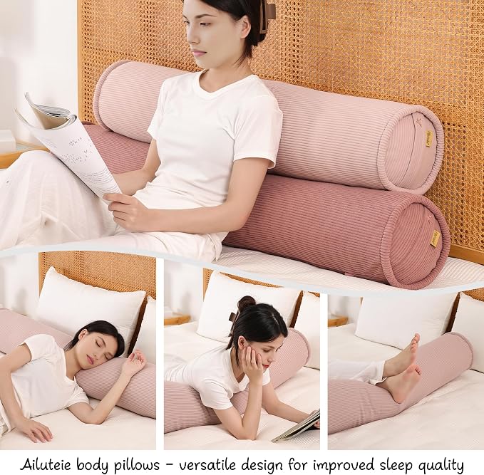 Body Pillow for Adults – Corduroy Long Round Bolster Pillow for Bed, Cuddle - Image 6