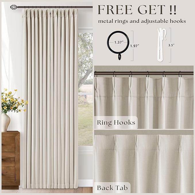 Pinch Pleated Blackout 102 Inch Curtains 70 Inch Wide Linen Dual Layer - Image 4