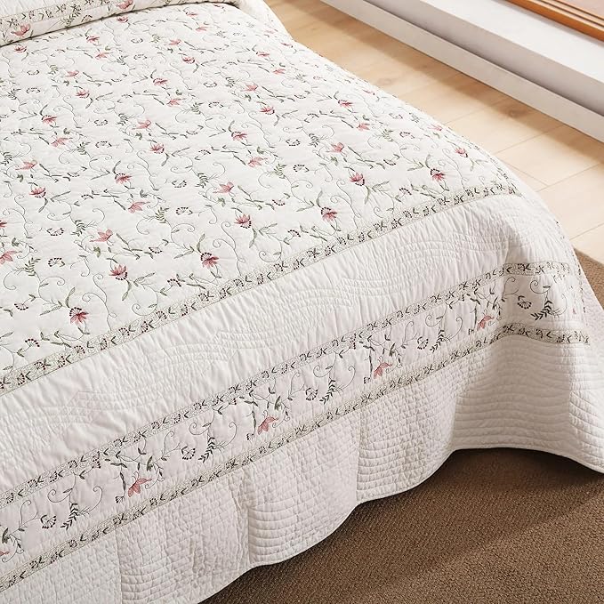 MarCielo 3-Piece 100% Cotton Oversized Bedspread Lightweight Quilt Coverlet - Image 3