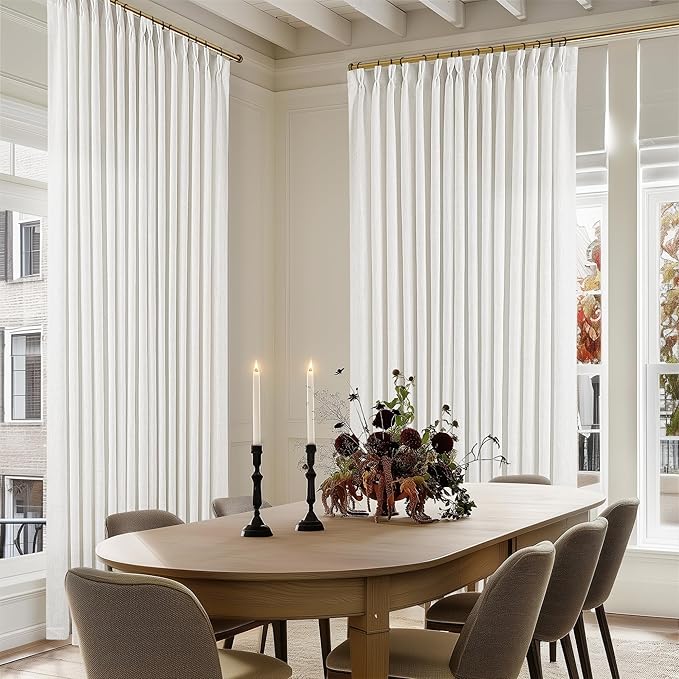 Beige White Pinch Pleated Extra Wide Curtain Panels 90 Inches Long 100 Wide - Image 2