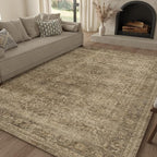 FMFUNCTEX 5x7 Washable Area Rug Neutral Vintage Brown Non Slip Low Pile by Fmfunctex