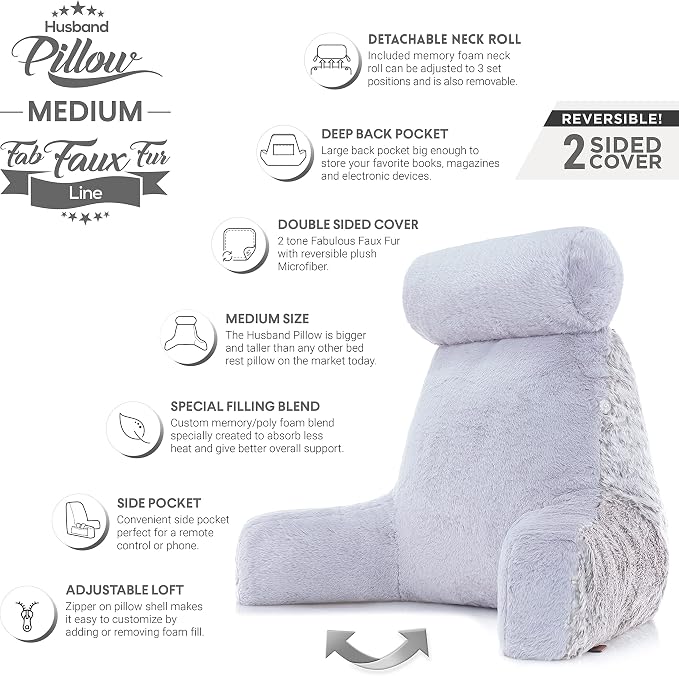 Husband Pillow Medium Rare Baby Arctic Grey Wolf Backrest, 2-Tone Reversible - Image 4