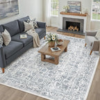Navy Blue Area Rug 9x12 Machine Washable Large Vintage Living Room Distressed - Image 2