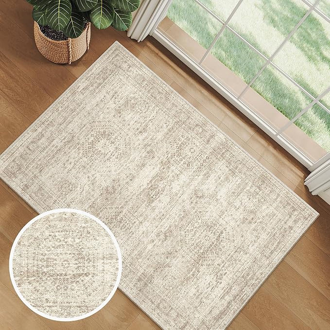 2x3 Washable Rugs for Kitchen, Powder Room Small Area Rug Non-Slip Vintage Low - Image 2