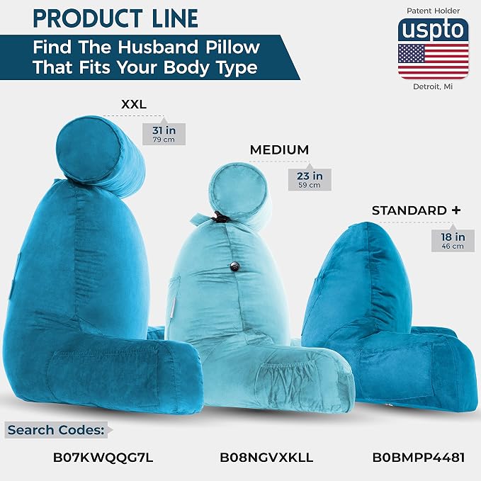 Husband Pillow Medium Aspen Edition Rodeo Blue, Sit Up Reading & Bed Rest - Image 5