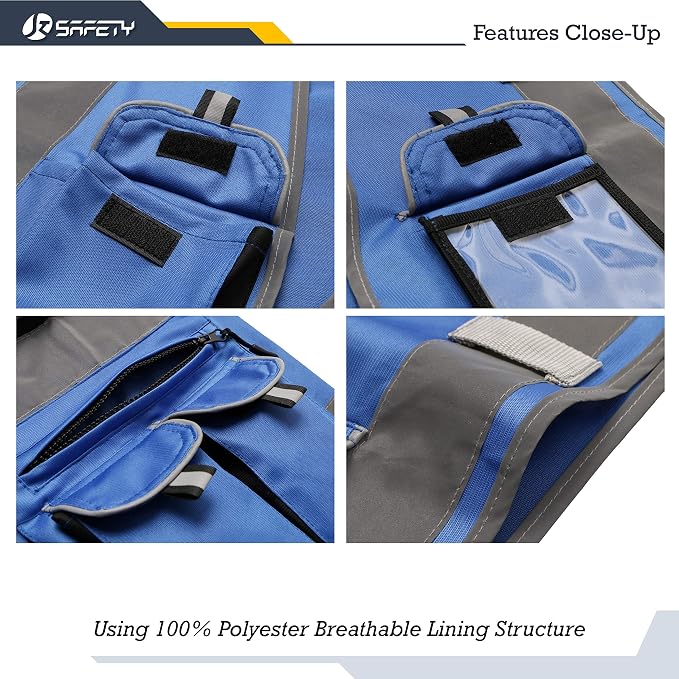 JKSafety 10 Pockets Blue Color Safety Vest Zipper Front - Image 4