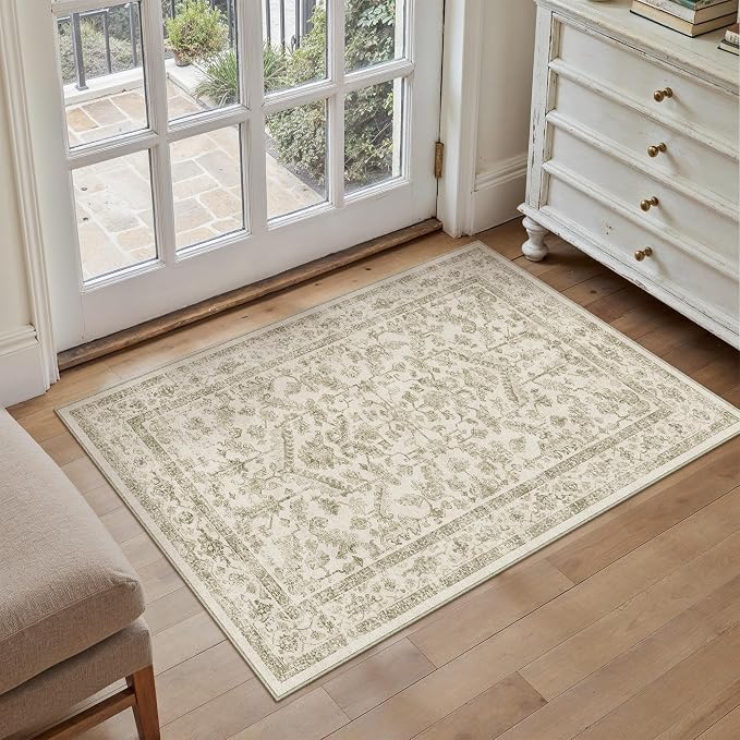Taupe 2x3 Entryway Rug Vintage Area Carpet Indoor Kitchen Washable Door Mat by PureCozy
