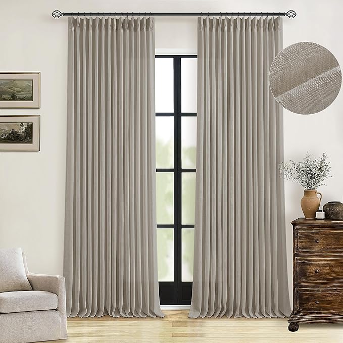 Taupe Burlywood Pinch Pleated Linen Curtains 96 Inches Long by Twodrapes