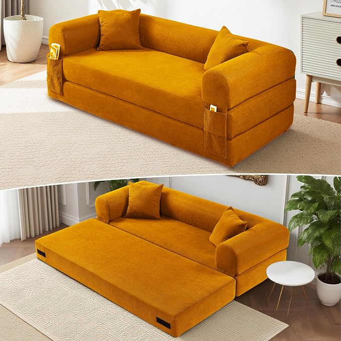 80" Convertible Sofa Bed, Corduroy Deep Seat Folding Pull Out Couch by Cleanthewayyouwant