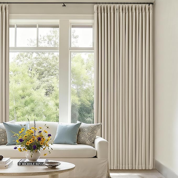Neutral Beige Linen Pinch Pleated Blackout Curtains 84 Inches Long - Image 8