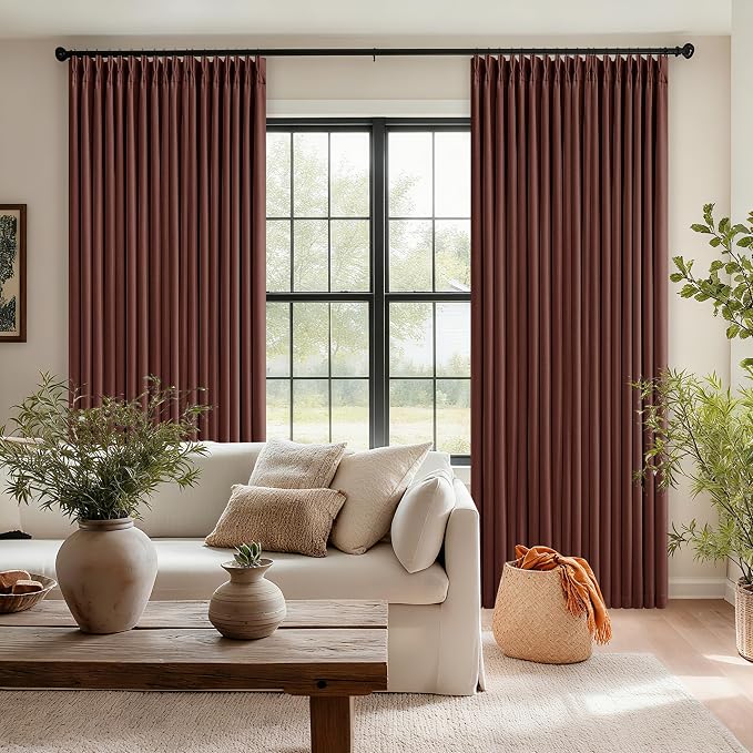Chestnut Brown Pleated Linen Blackout Curtains 84 Inches Long - Image 8