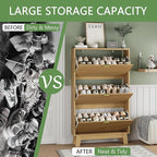 Shoe Cabinet with 3 Flip Drawers, Hidden Slim Wooden Shoe Rack Cabinet - Image 6