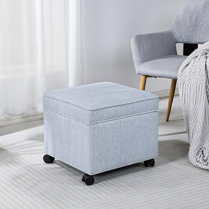 Adeco 17.5" Square Fabric Ottoman - Image 2
