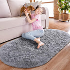 Noahas Fluffy Grey Rugs for Bedroom Living Room, 2.6'X5.3' Oval Throw Rug for - Image 2