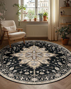 Area Rugs 7ft Washable Non-Slip, Floral Vintage Distress Print Pattern - Image 7