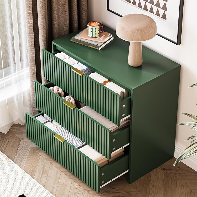 Green Fluted Dresser for Bedroom, 32 Inch Wide Nightstand - Image 5