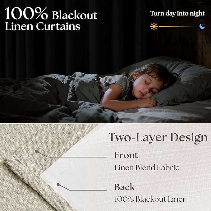Neutral Beige Linen Pinch Pleated Blackout Curtains 84 Inches Long - Image 3