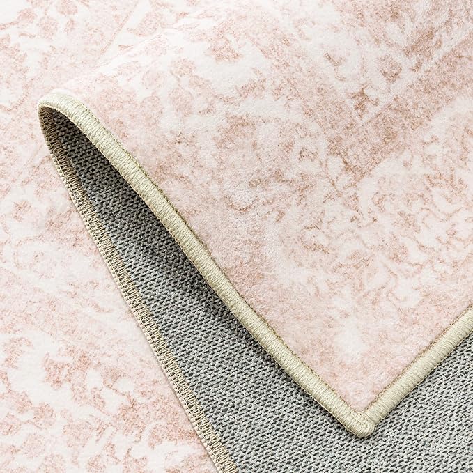 Pink Area Rug 5x8 Machine Washable Vintage Living Room Distressed Non Slip - Image 8