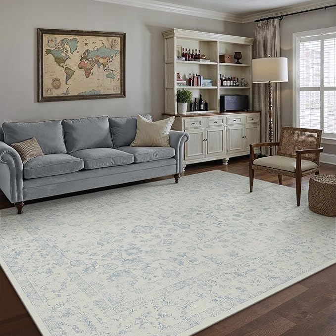 6x9 Blue Area Rug Non Slip Vintage Living Room Distressed Machine Washable by PureCozy