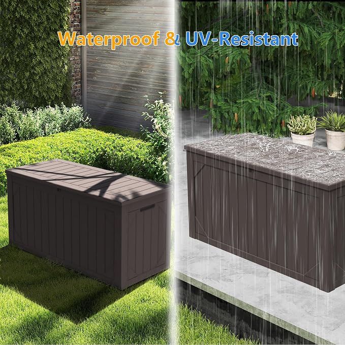 100 Gallon Outdoor Storage Box Waterproof, Lockable Resin Deck Box Patio - Image 3
