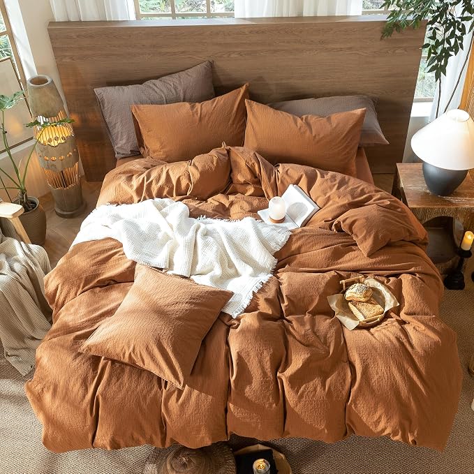 MooMee Wavy Striped Duvet Cover Set 100% Washed Cotton Linen Like Textured - Image 5