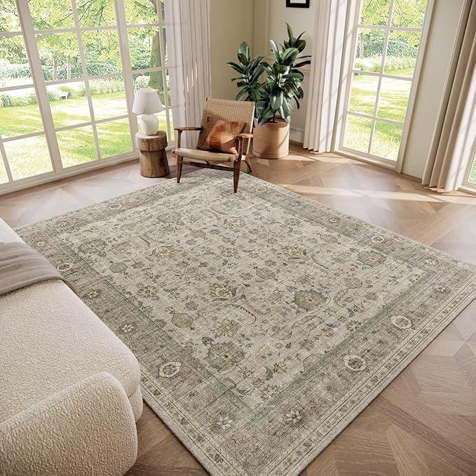 Washable 6x9 Area Rugs for Living Room, Boho Non-Slip Vintage Distress Large by Hedwior