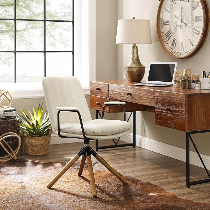 Art Leon Mid Century Modern Chair, Oak Legs Swivel Accent Chair No Wheels - Image 2